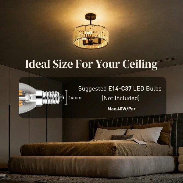 Crystal Ceiling Light, Semi Flush Mount Modern Crystal Chandelier Ceiling Light, E14 Base 3-Lights, Bulbs Not Included