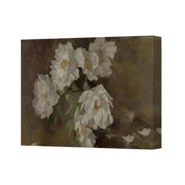 Benjamin Tate Design Elegant White Floral Canvas Wall Art Peony Bouquet On Brown Background