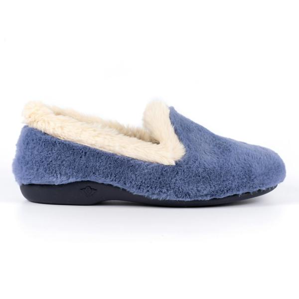 Lunar Womens/Ladies Shake Faux Fur Trim Slippers - Blue - 