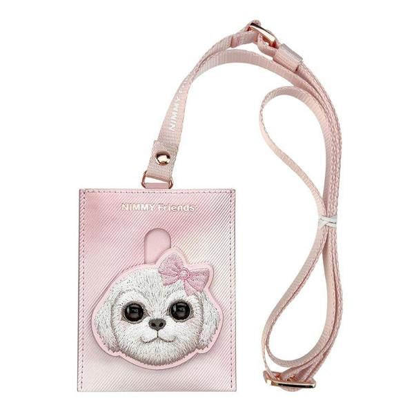 Nimmy Friends Nimmy Big Eye Cute Pet Bischon Fraise Dog  Face Card Sleeve Holder Pink - N-XDY-KT-02-A