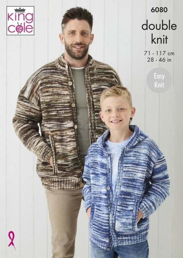 King Cole Camouflage DK Knitting Pattern 6080, Cardigans for Kids, Teenagers, Men, 28 - 46 Inches - Easy