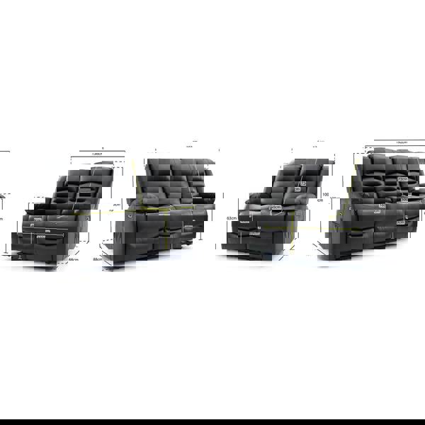 Furnishings For Less Arlo Black or Grey Leather Like Electric Reclining Sofa Suite 3 + 2 USB + Drinks Tray