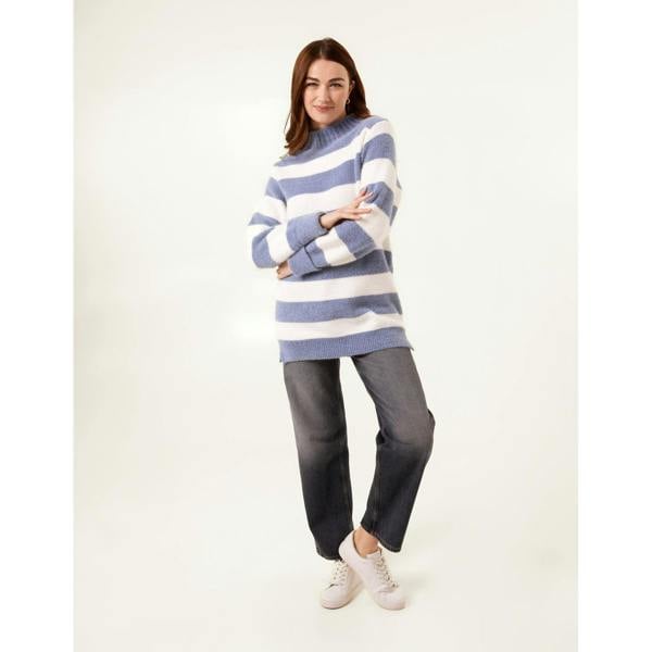 Blue Vanilla High Neck Striped Jumper