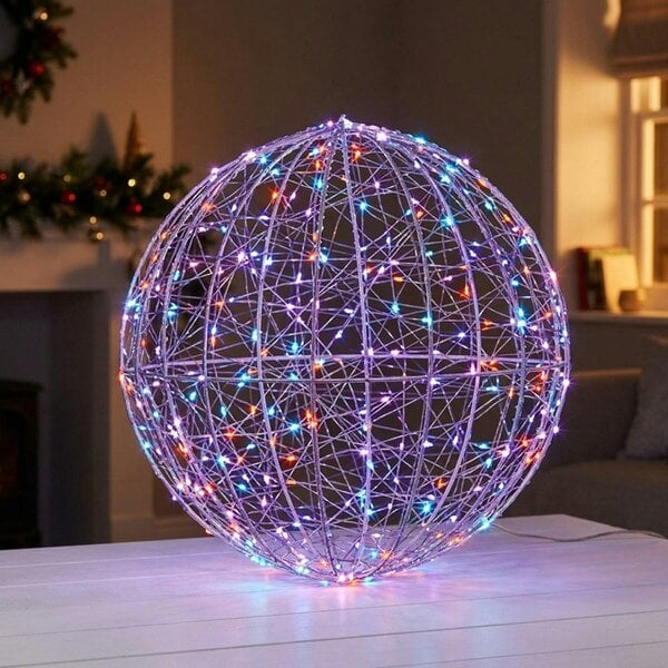 Garden Greatness White Wire Wrapped Ball with 300 Twinkling Rainbow LED Light