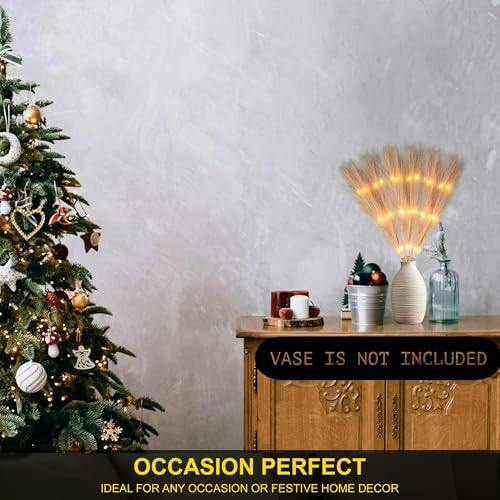 45cm to 100cm Champagne Pampas Grass with Warm White LEDs, Battery-Operated Decorative Stem image 6