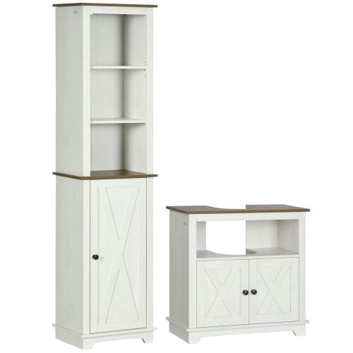 Wyld Haus Dokala 2 Piece Bathroom Furniture Set With Tall Cabinet And Under Sink Storage Ash Wood Effect