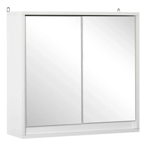 White wall-mounted bathroom mirror cabinet with two door panels