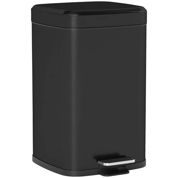 20L modern boxy metal kitchen bin, black with hinged lid and pedal