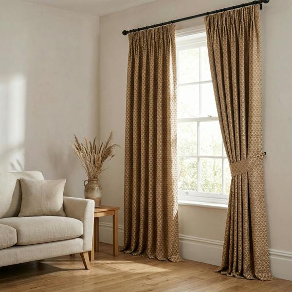Sicily made-to-measure curtains in Chocolate, styled in a living room