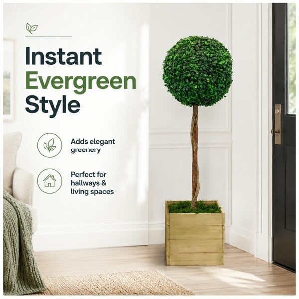 Gardenwize Artificial Bay Ball Topiary Tree in Wooden Planter