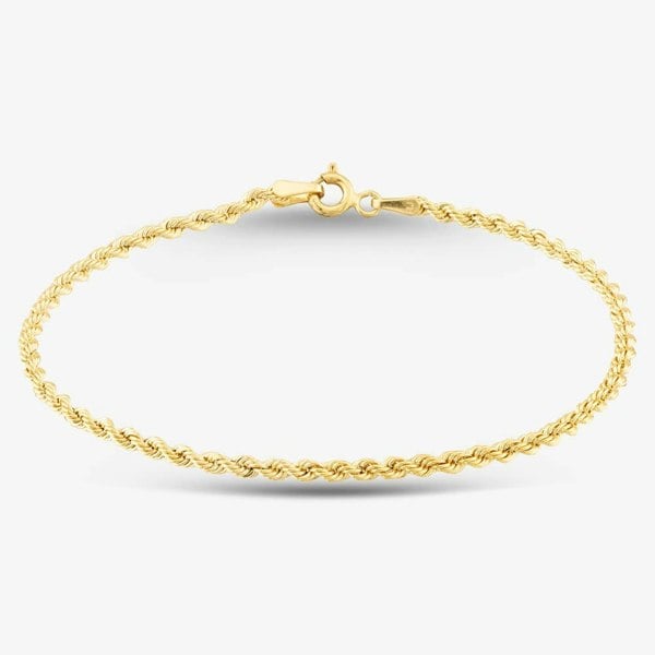T. H. Baker 9ct Yellow Gold 7.5 Inch Rope Chain Bracelet HLRP-220-9Y-7.5