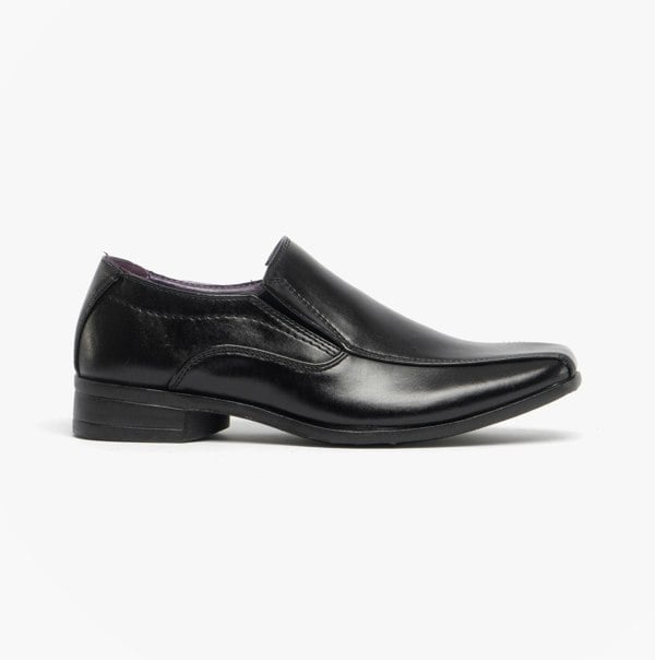US Brass RAVEN Boys Faux Leather Slip On School Shoes Black