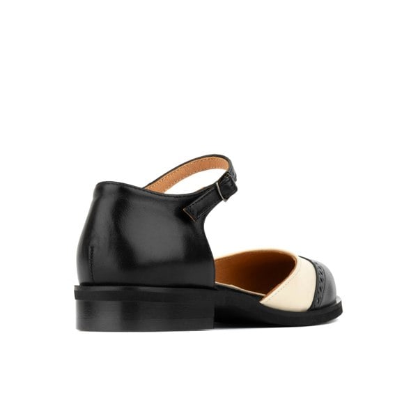 Embassy London Gigot - Black & Cream - Women's closed heel round toe leather flat sandal