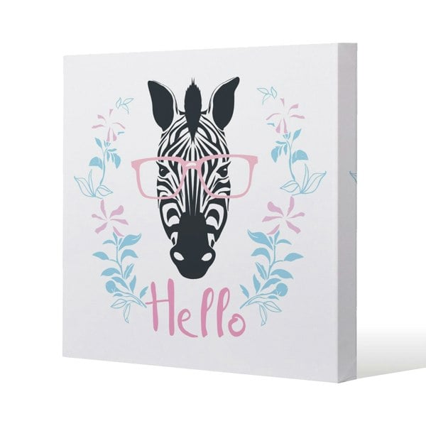 Benjamin Tate Design Hello Zebra Slim Style Canvas Print  30x30cm , 15mm Slim Real wood.