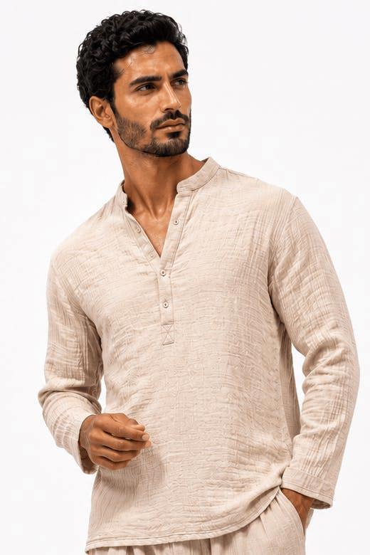 COLLARLESS CLASSIC COTTON KNIT SUMMER SHIRT - Claudio Lugli Shirts