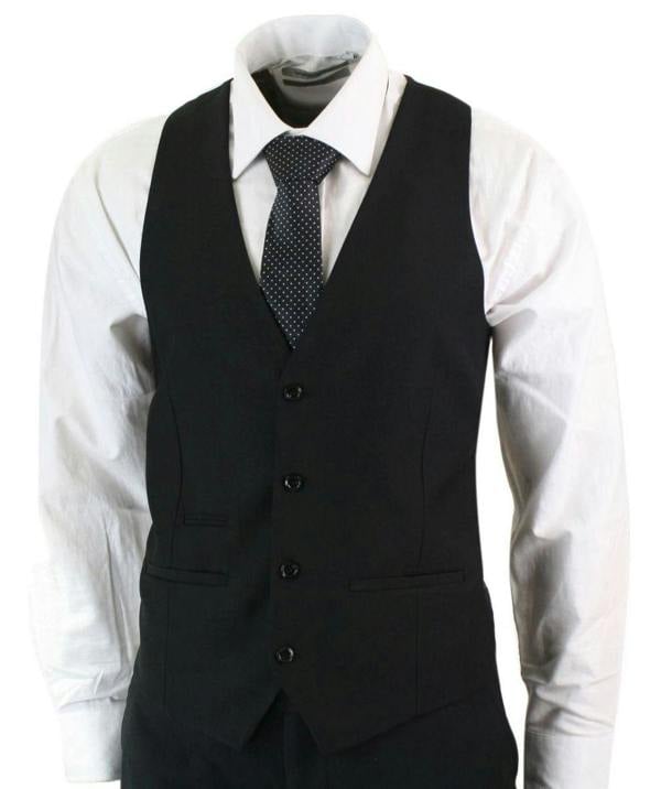 Paul Andrew Mens 3 Piece Plain Black Classic Retro Suit