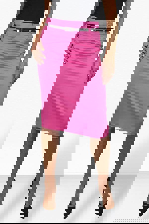 Paulo Due Women's Belted Satin Knee Length Pencil Skirt