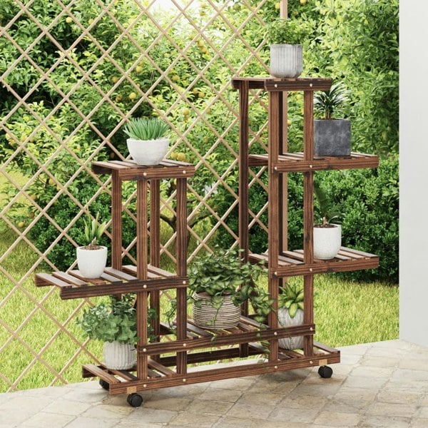Berkfield Flower Stand with Wheels 95x25x101 cm Solid Wood Fir
