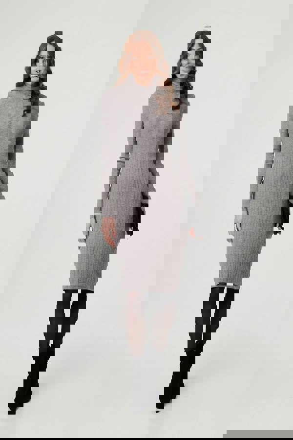 Grey | Textured Knit Bodycon Midi Dress
