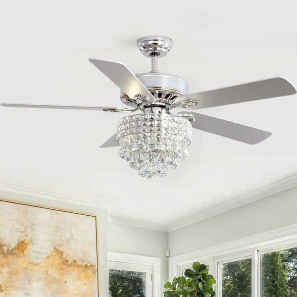 Chrome Ceiling Fan 5 Blades LED Crystal Chandelier & Remote Control 52Inch Ceiling Light Living and Home 1#