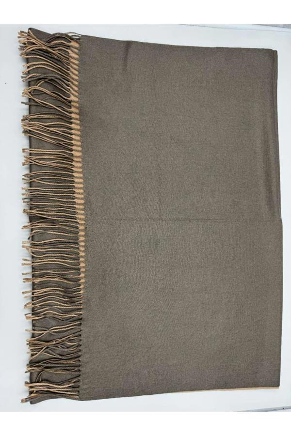Dyzi Two-Tone Reversible Cashmere-Feel Scarf Tan Grey