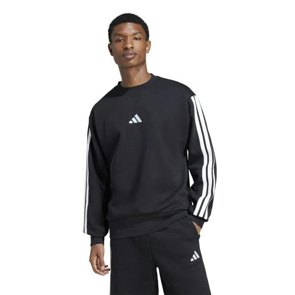 Adidas Mens Essentials 3 Stripes Fleece Sweatshirt - Black/White - 