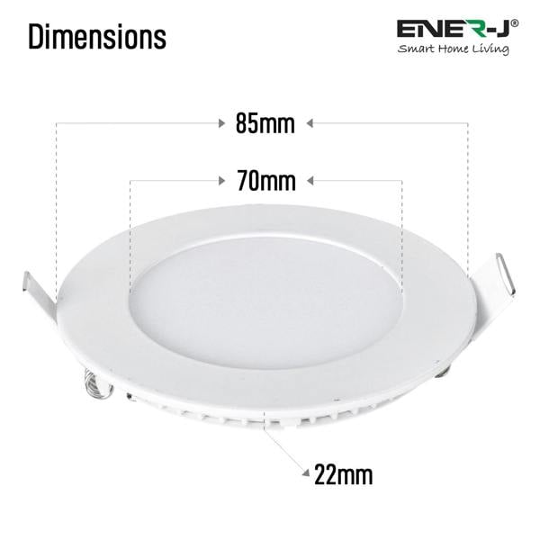 ENER-J 3W Recessed Round LED Mini Panel Downlight, 85mm Diameter, 70mm Hole Size, 4000K, 2 Years Warranty | Pack of 4