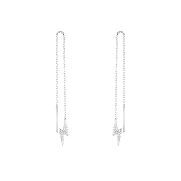 Spero London Lightning Bolt Sterling Silver Chain Drop Earring - Pair