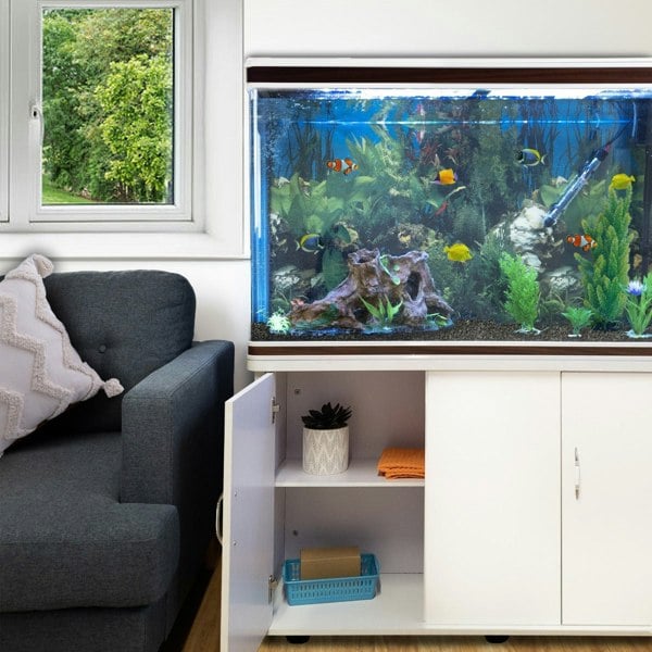 Monstershop Aquarium Fish Tank & Cabinet with Complete Starter Kit - White Tank & Black Gravel