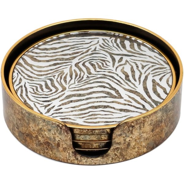 Maison des Cadeaux Round Zebra Print Tray and Drink Coasters Set