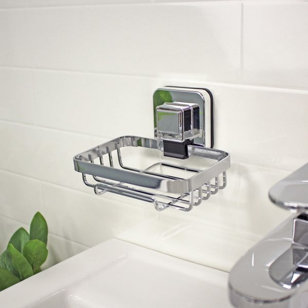 Showerdrape Pushloc Stainless Steel Suction Wall Mounted Soap Basket