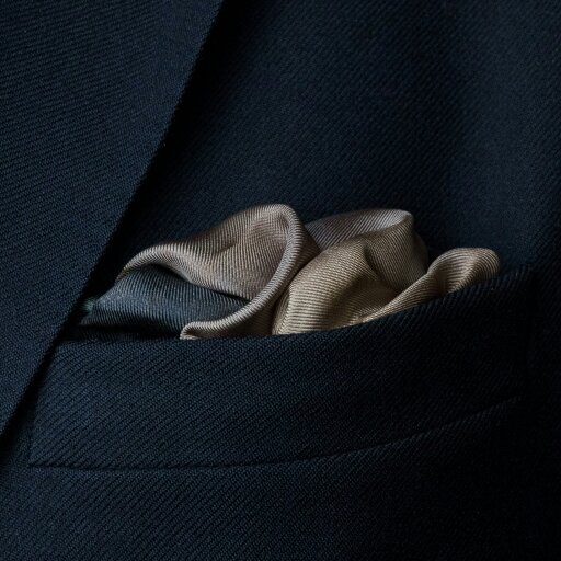 Otway & Orford 'Into the Storm' ocean liner silk pocket square in green, gold, off-white & black (42 x 42cm)