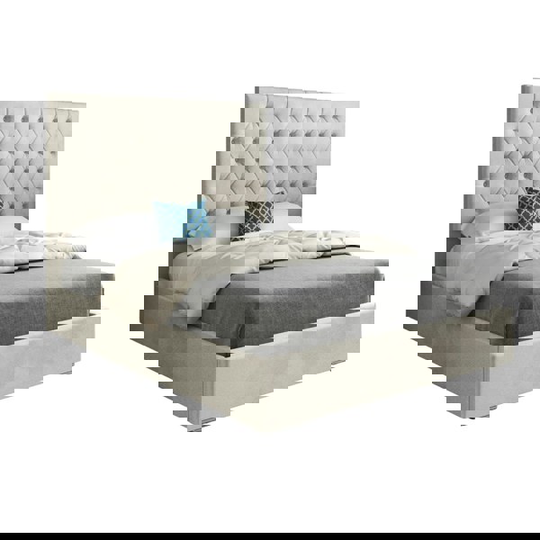 Casa Magna Alma Upholstered Soft Velvet Bed Frame - Cream