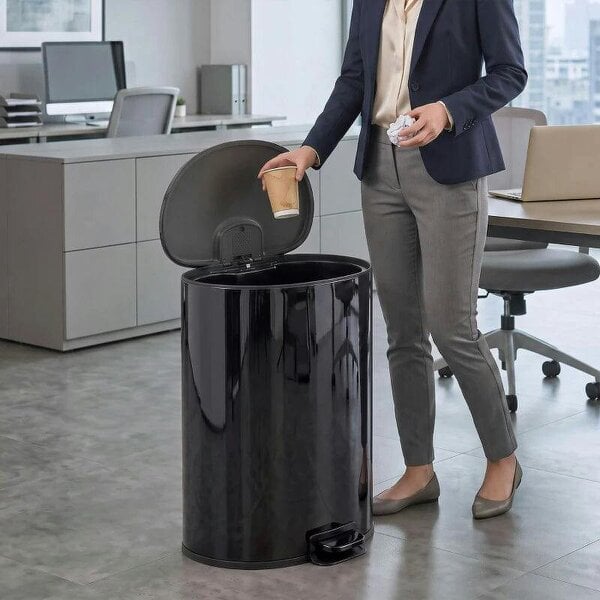 50L Kitchen Pedal Bin, Rubbish Bin with Soft-Close and Stay-Open Lid, Removable Inner Bucket, Black