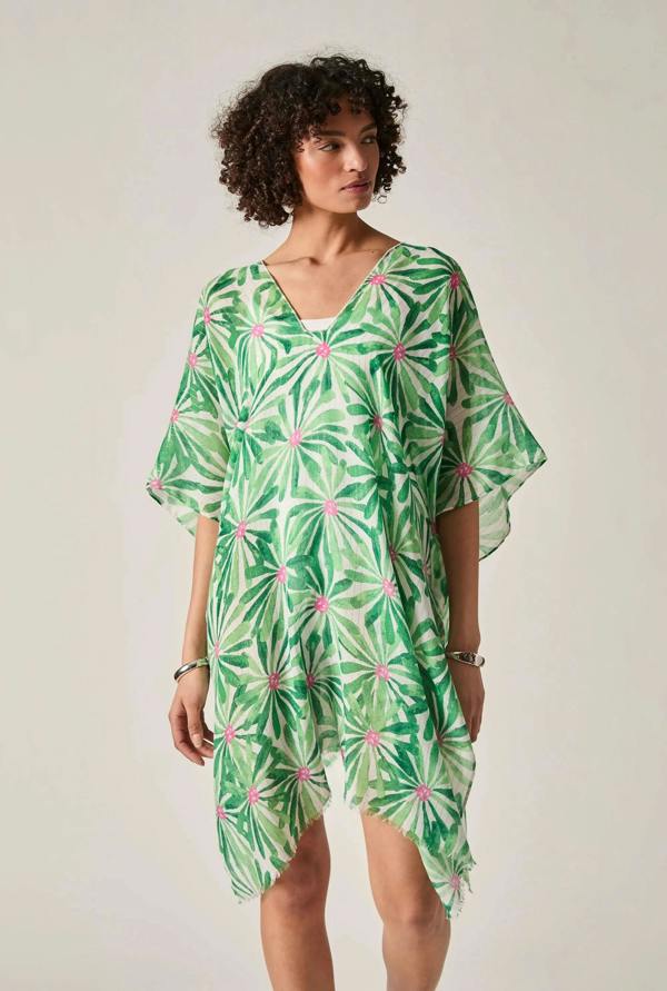 James Lakeland Green Retro Floral Kaftan
