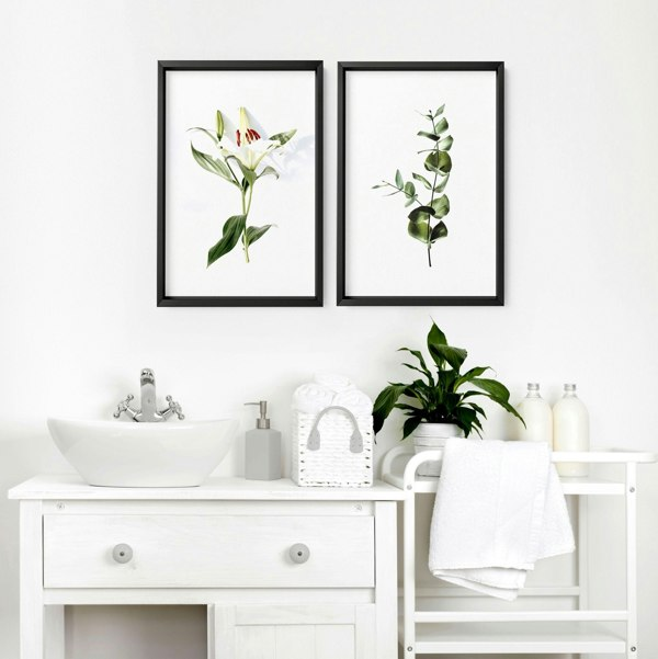 Art for the bathroom wall | set of 2 Floral wall art prints