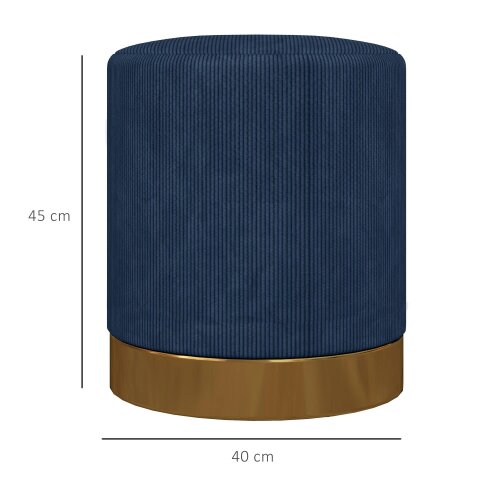 Wyld Haus Tamo Bala Corduroy Dark Blue Soft Padded Footstool Gold Accent