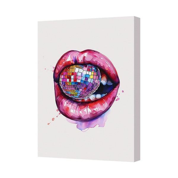 Benjamin Tate Design Vibrant Lips Art With Disco Ball On Canvas Print Gallery Wrapped