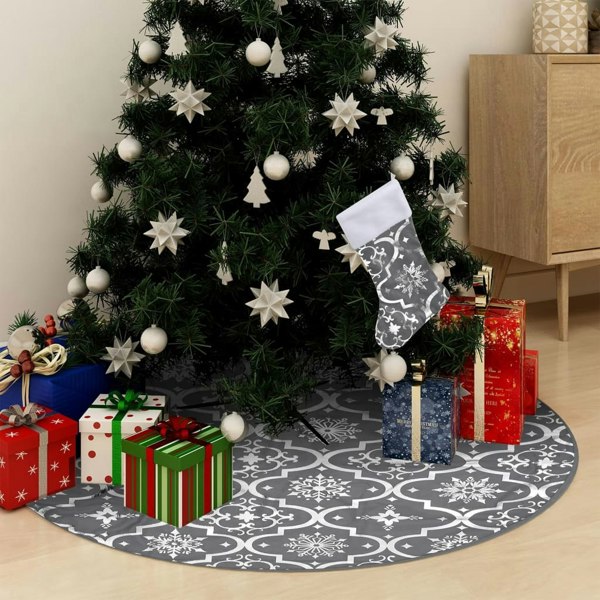 Berkfield Luxury Christmas Tree Skirt with Sock Grey 90 cm Fabric