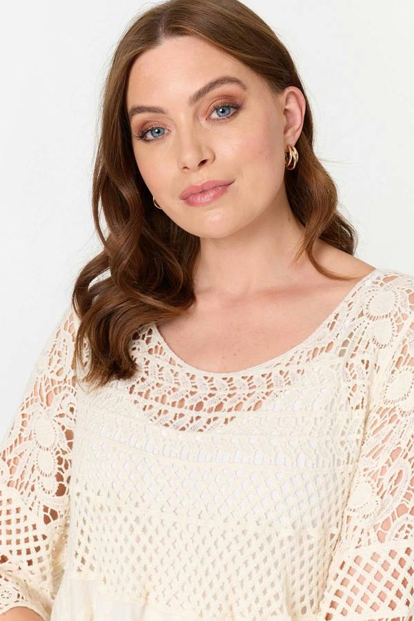 Ivory | Semi Sheer Crochet Texture Short Dress