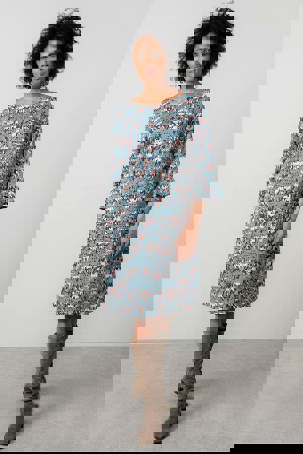 Lily & Me Lotty Fluted Sleeve Shift Dress Sea Mist