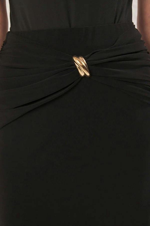 WOVCOR Knitted Maxi Fishtail Skirt with Gold Accessory Details