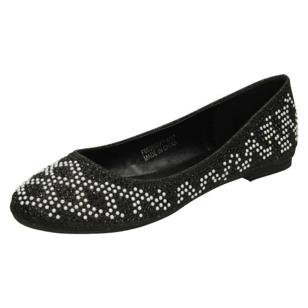 Spot On Ladies Spot On Diamante Bead Ballerinas F80385