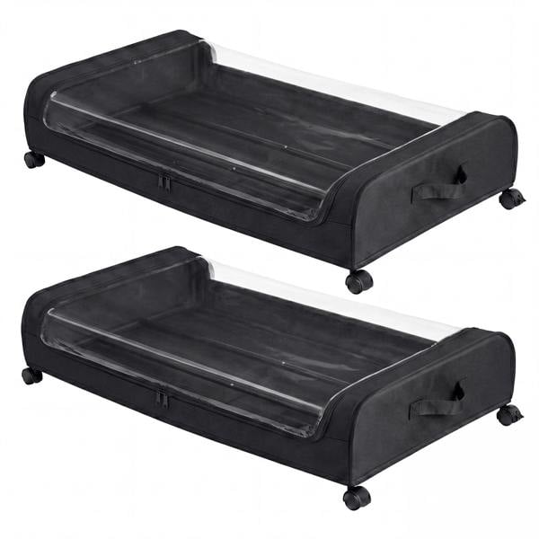 Levede Under Bed Storage Boxes with Lids  46L x2  Rolling  Black  Oxford