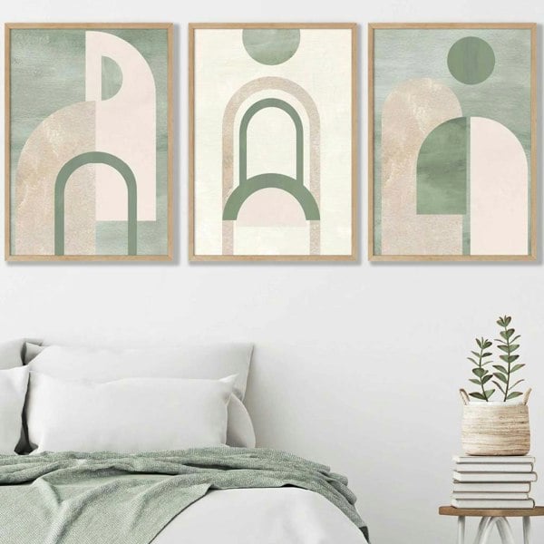 Artze Wall Art Sage Green Boho Arches Set of 3 Framed Wall Art