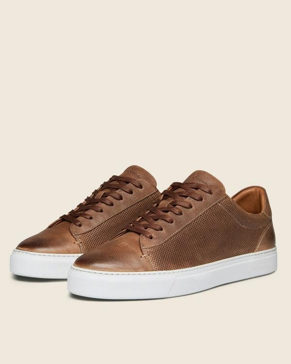 Oliver Sweeney Almada Mens Perforated Leather Trainers - Tan | CHO | Designer Mens Shoes