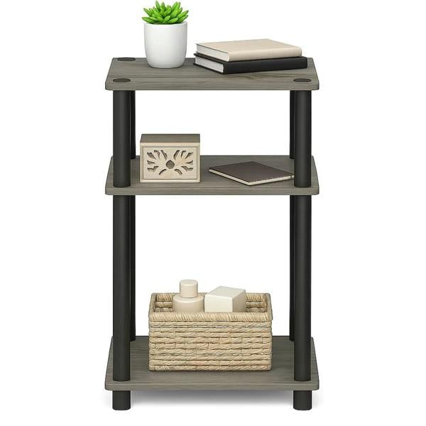 WALPLUS Just | Modern Furniture Piece for Stylish and Functional Home Use | 3 Tier Turn N Tube End Table, French Oak Grey/Black