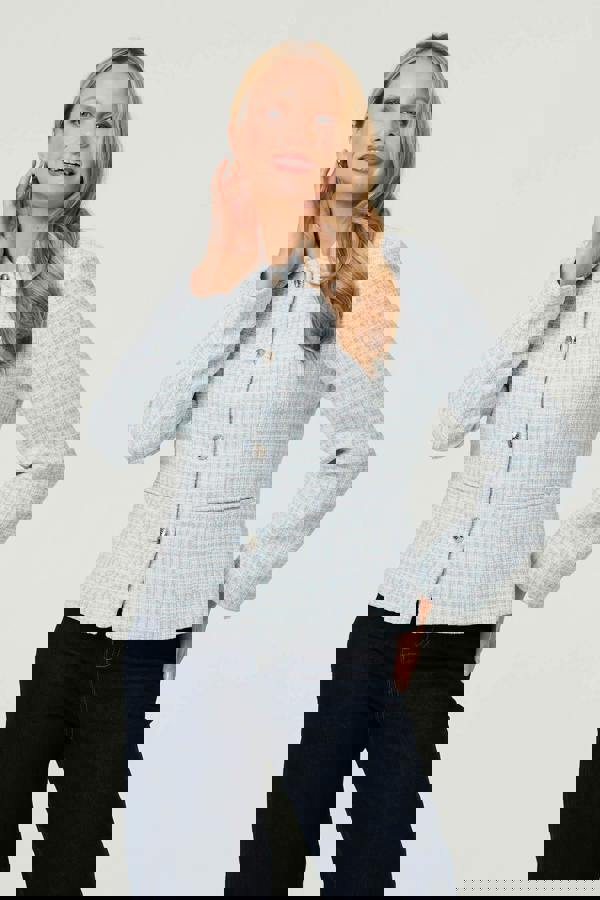 Blue | Textured Button Detail Fitted Jacket