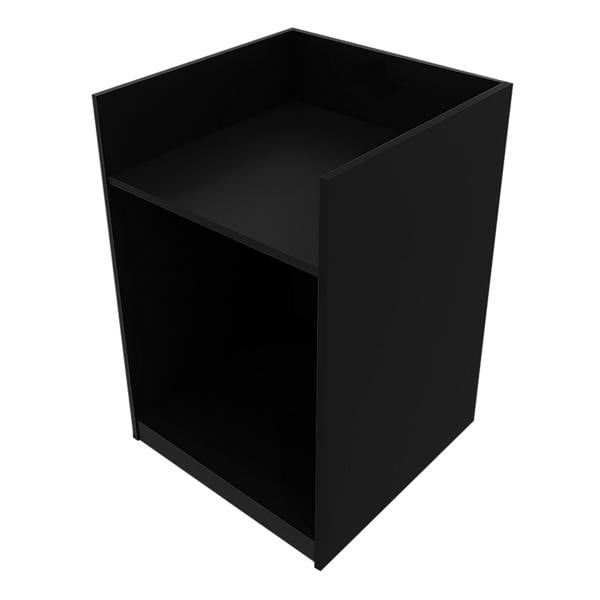 Black Gravity LED shop counter with a sleek design, featuring an open shelf and a smooth, matte finish for modern retail spaces