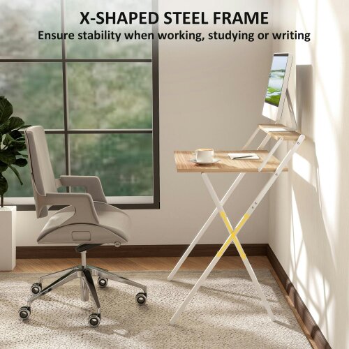 Wyld Haus Veeldi 70cm Small Wooden Natural Folding Desk With Raised Monitor Shelf